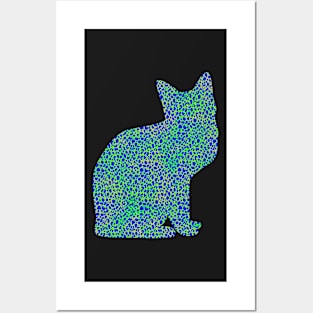 Sitting Cat in Blue Lime Leopard Print Posters and Art